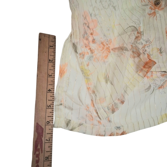 SALE EUC Womens FINALE Sz. M Off-white/Orange Floral Long Sleeve Sheer Blouse - Picture 12 of 13